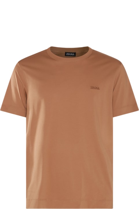 Zegna Topwear for Men Zegna Camel Brown Cotton T-shirt