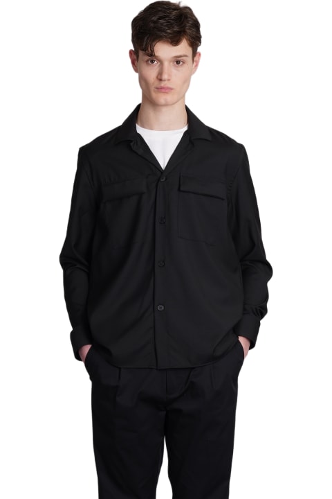 Low Brand Shirts for Men Low Brand Shirt S134 Tropical Shirt In Black Wool