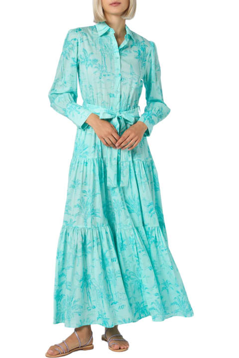 Homeware MC2 Saint Barth Woman Water Green Toile De Jouy Cotton Dress Jensen