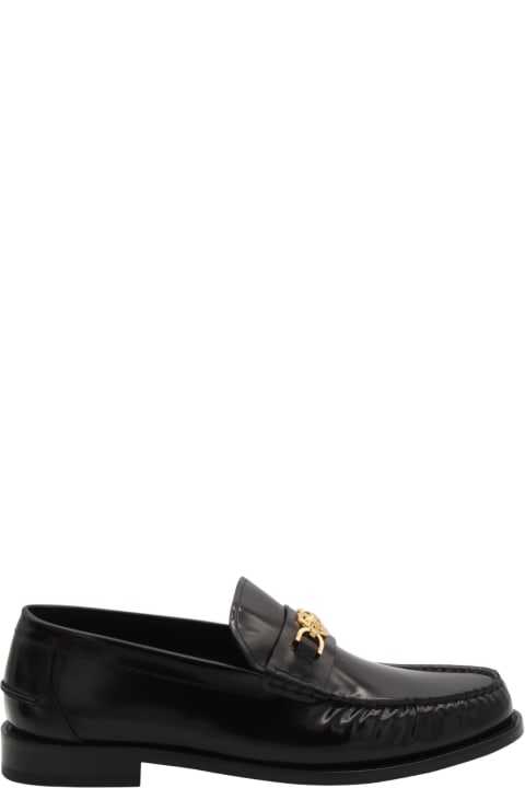 Shoes Sale for Men Versace Black And Gold Leather Medusa Loafers