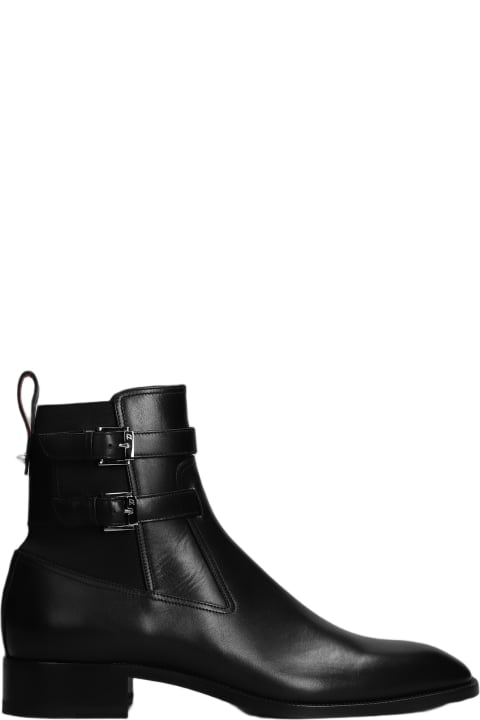 メンズ Christian Louboutinのブーツ Christian Louboutin Sahni Horse Flat Ankle Boots In Black Leather