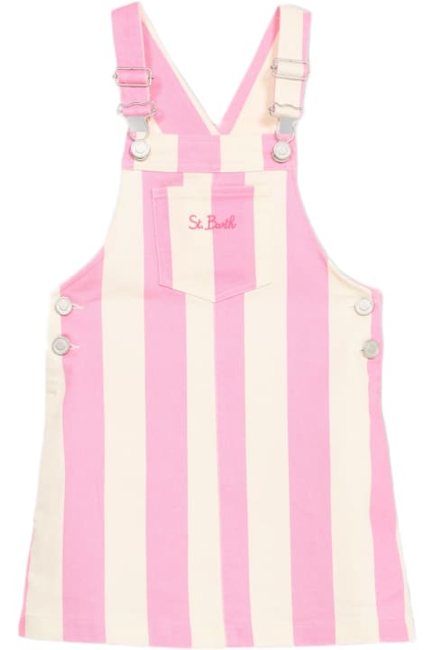 Homeware MC2 Saint Barth Girl Pink Striped Denim Short Overall Tecla Jr