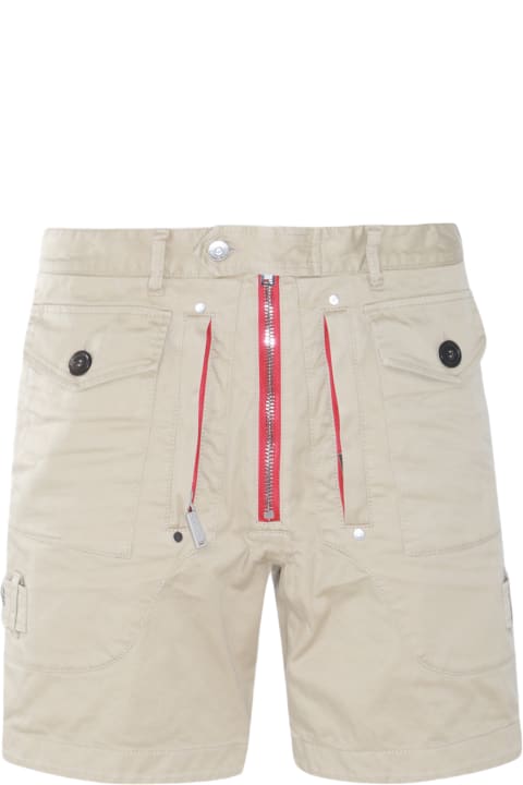 Fashion for Men Dsquared2 Beige And Red Cotton Blend Shorts