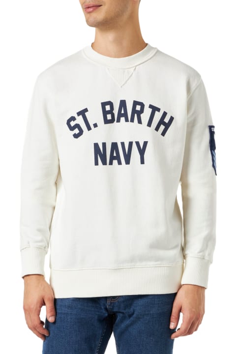 MC2 Saint Barth Fleeces & Tracksuits for Men MC2 Saint Barth Man White Sweatshirt With St. Barth Navy Print
