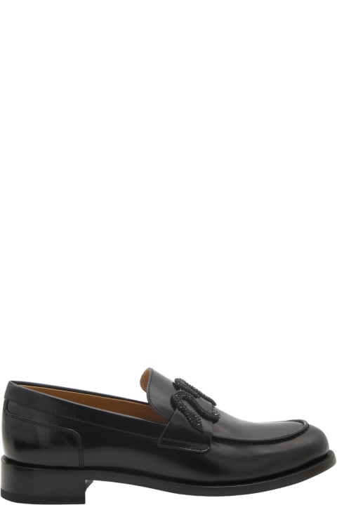 René Caovilla Flat Shoes for Women René Caovilla Black Leather Loafers