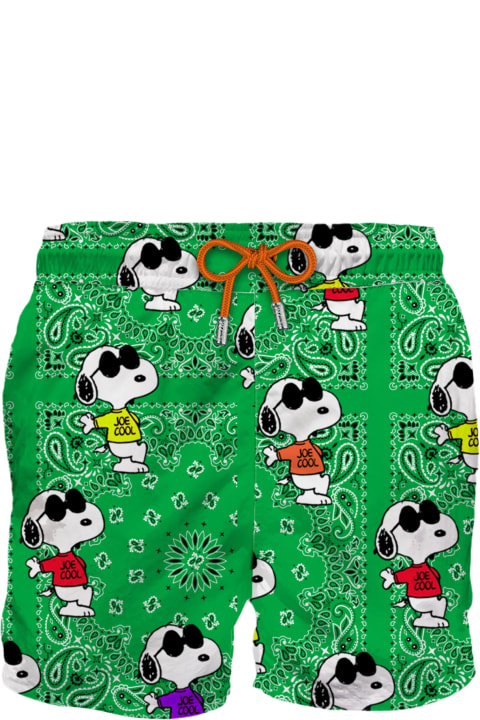 MC2 Saint Barth Swimwear for Men MC2 Saint Barth Man Classic Swim Shorts With Snoopy On Green Bandanna Pattern | Snoopy - Peanuts Special Edition