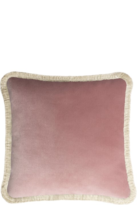 Home Décor Lo Decor Happy Pillow Pink Velvet Dirty White Fringes