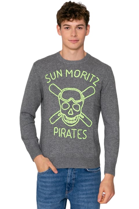 MC2 Saint Barth for Men MC2 Saint Barth Man Grey Sweater Sun Moritz Pirates Fluo Embroidery