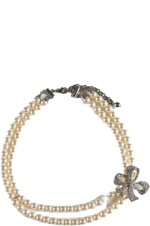Alessandra Rich Necklaces for Women Alessandra Rich Crystal Bow Pearl Necklace