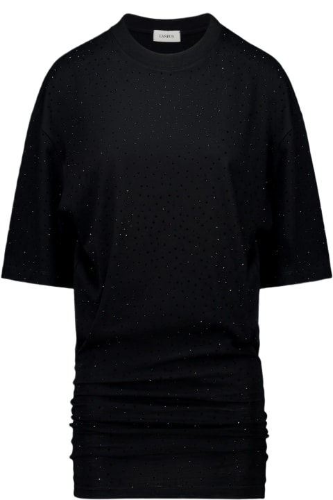 Laneus Topwear for Women Laneus Jersey Dress Woman Black cotton mini dress with crystals - Jersey Mini Dress
