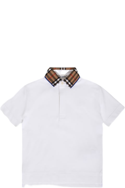 Topwear for Girls Burberry White And Archive Beige Cotton Polo Shirt