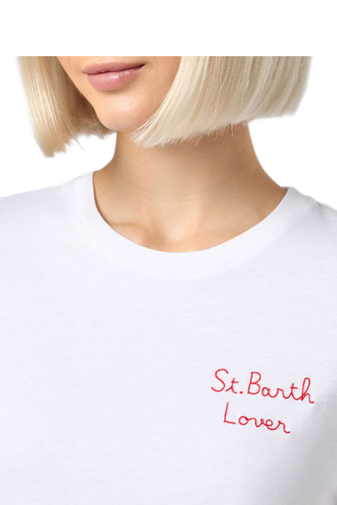 Homeware MC2 Saint Barth Woman Cotton Jersey Crewneck T-shirt Emilie With St. Barth Lover Embroidery