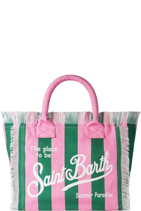 Homeware MC2 Saint Barth Vanity Canvas Shoulder Bag With Pink And Green Stripes