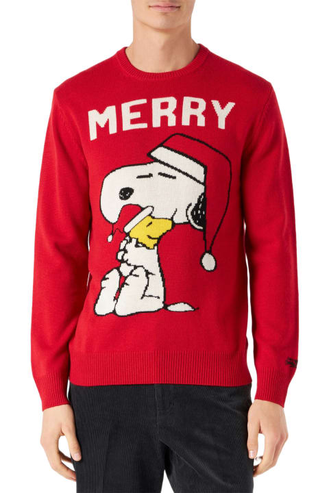 Homeware MC2 Saint Barth Man Red Sweater With Snoopy Print | Snoopy - Peanuts Special Edition