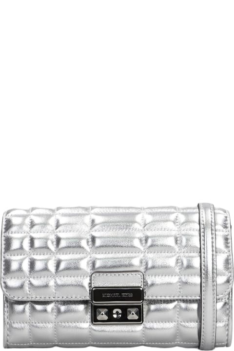 Clutches for Women Michael Kors Tribeca Shoulder Bag In Silver Leather