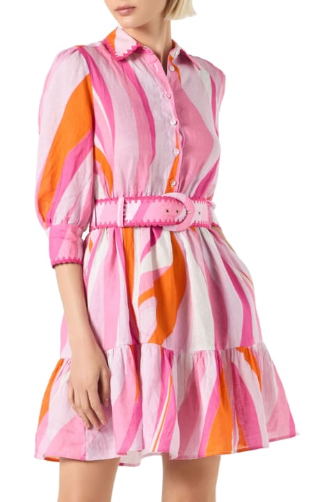 Fashion for Women MC2 Saint Barth Shape Wave Print Linen Short Dress Daisy