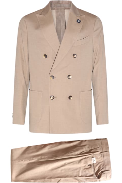 Suits for Men Lardini Beige Cotton Special Line Two Pieces Suit