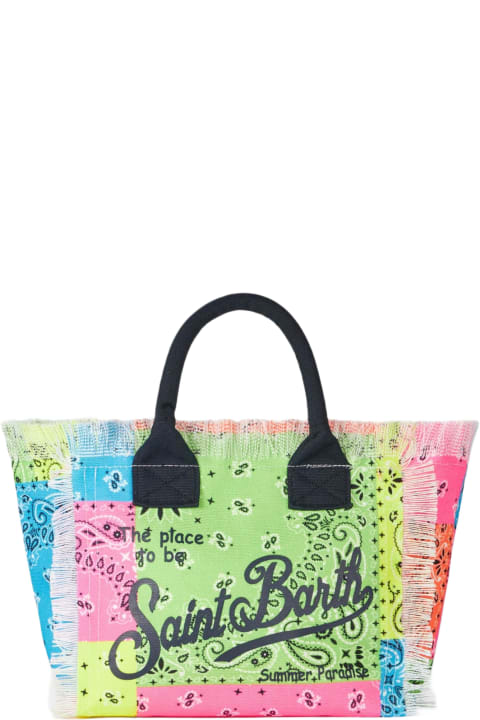 Homeware MC2 Saint Barth Colette Cotton Canvas Handbag With Fluo Bandanna Print