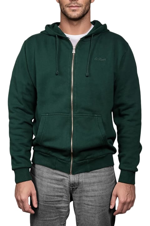 أدوات منزلية MC2 Saint Barth Man Green Zipped And Hooded Sweatshirt Mercer With St. Barth Embroidery
