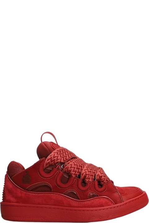 Lanvin for Men Lanvin Curb Sneakers In Red Suede And Leather