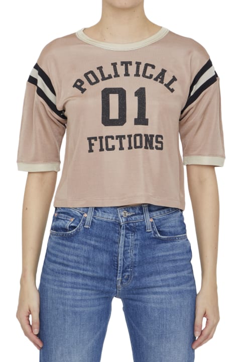 Saint Laurent Topwear for Women Saint Laurent Political Fictions Cropped T-shirt
