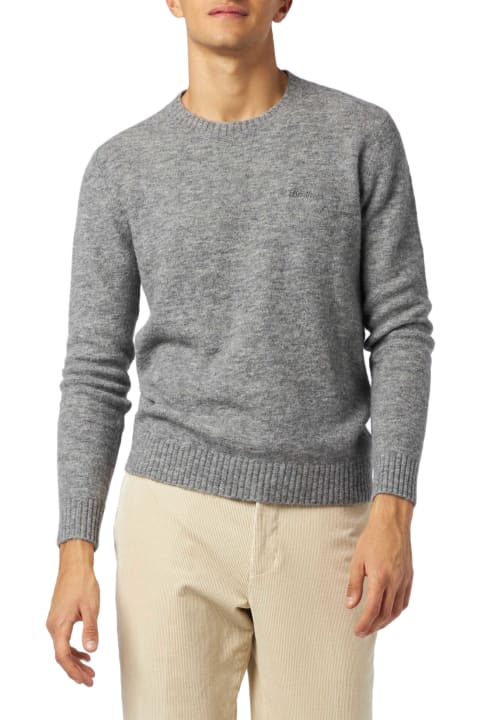 أدوات منزلية MC2 Saint Barth Man Grey Mélange Stretch Wool Sweater With St. Barth Embroidery