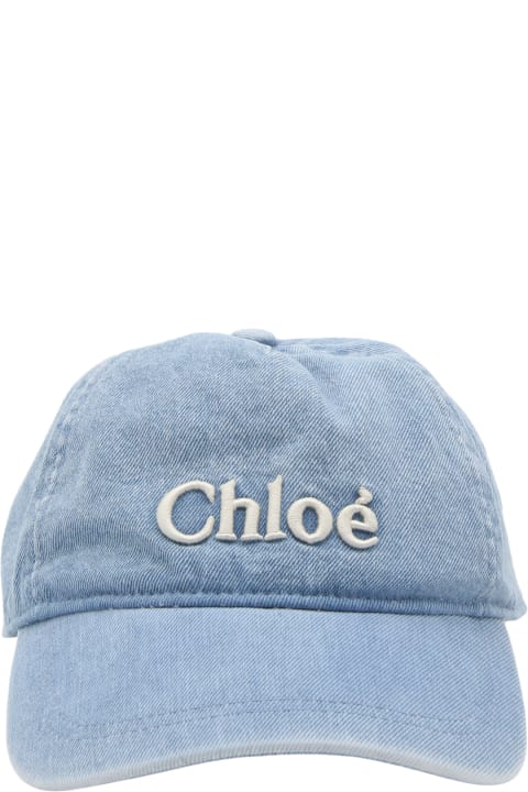 Chloé Accessories & Gifts for Girls Chloé Light Blue And White Cotton Denim Baseball Cap