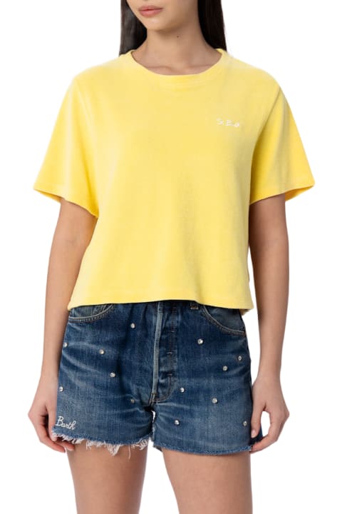 Homeware MC2 Saint Barth Woman Pale Yellow Terry Cotton Crewneck T-shirt Emilie