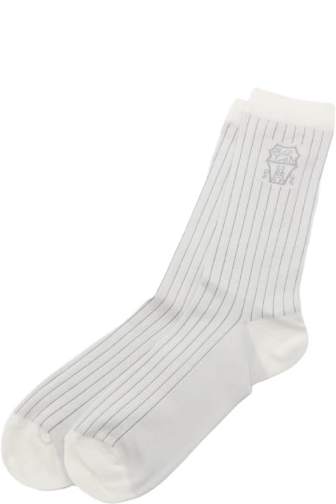 メンズ アンダーウェア Brunello Cucinelli White Cotton Socks