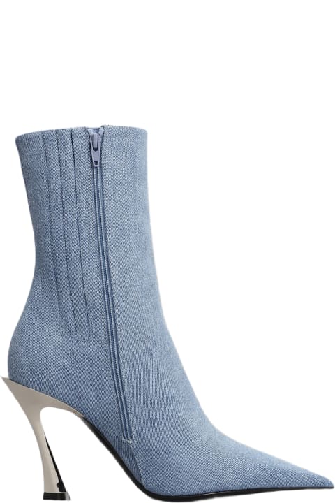 Mugler Boots for Women Mugler High Heels Ankle Boots In Blue Cotton