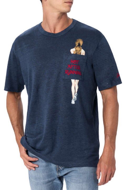 Homeware MC2 Saint Barth Man Linen Jersey T-shirt Ecstasea With Printed And Embroidered Pocket
