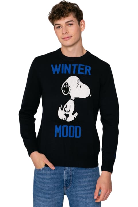 Homeware MC2 Saint Barth Blue Sweater Heron With Winter Mood Snoopy Jacquard | Snoopy - Peanuts Special Edition