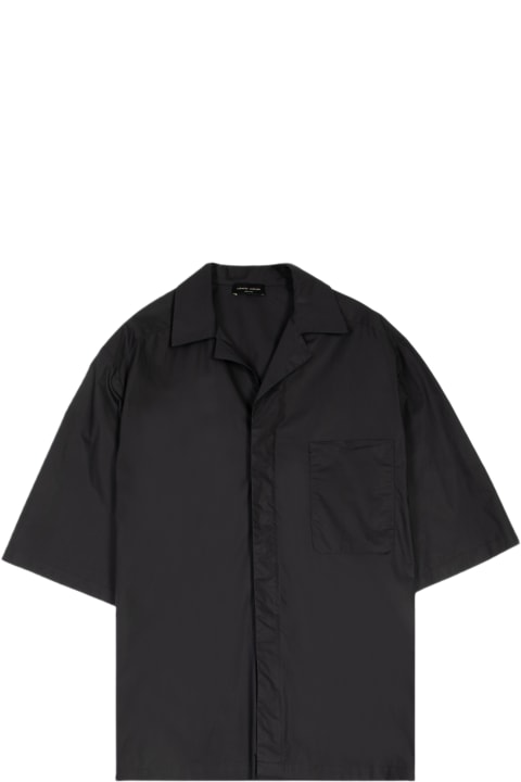 Roberto Collina Clothing for Men Roberto Collina Camicia Mc Over Popeline Black poplin bowling shirt with short sleeves