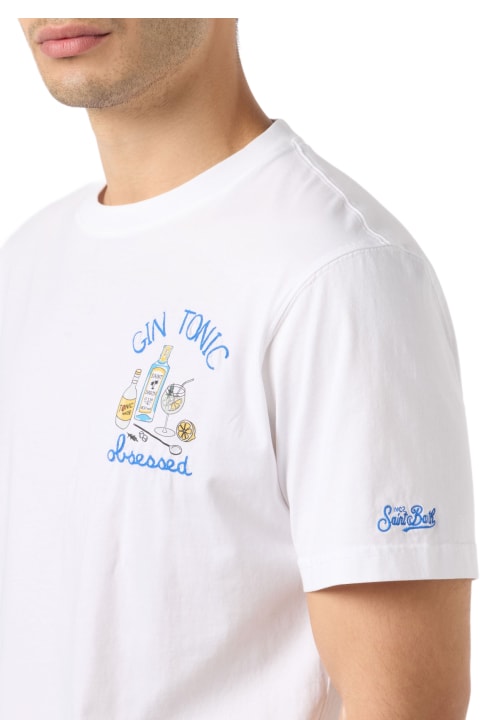 Homeware MC2 Saint Barth Man Cotton T-shirt With Gin Tonic Obsessed Embroidery