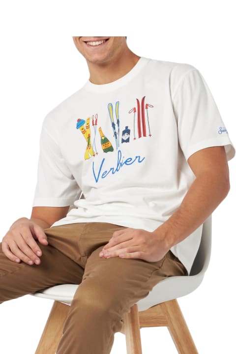 Homeware MC2 Saint Barth Man Heavy Cotton T-shirt With Verbier Front Embroidery