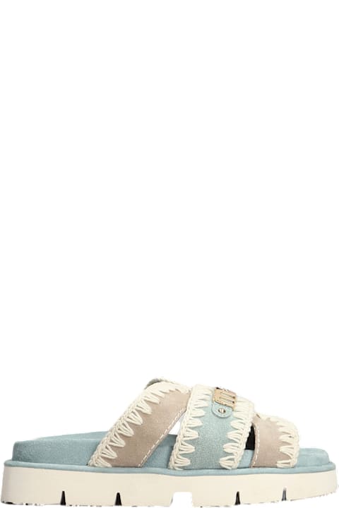 Mou Shoes for Women Mou Bio Sandal Flats In Cyan Suede