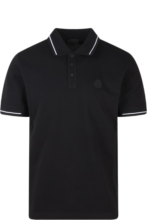 Moncler for Men Moncler Black Short-sleeved Polo With Embroidered Logo