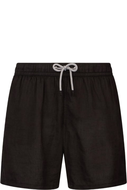 Homeware MC2 Saint Barth Man Mid-length Black Linen Swim-shorts Gustavia
