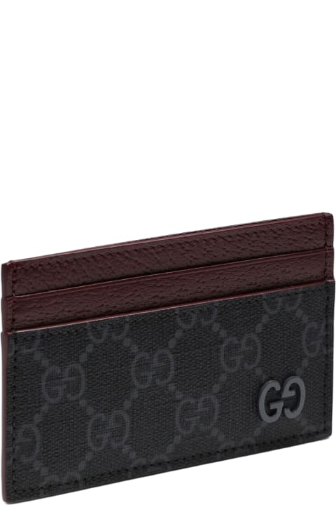 メンズ新着アイテム Gucci Gg Supreme Black\/burgundy Fabric Card Holder