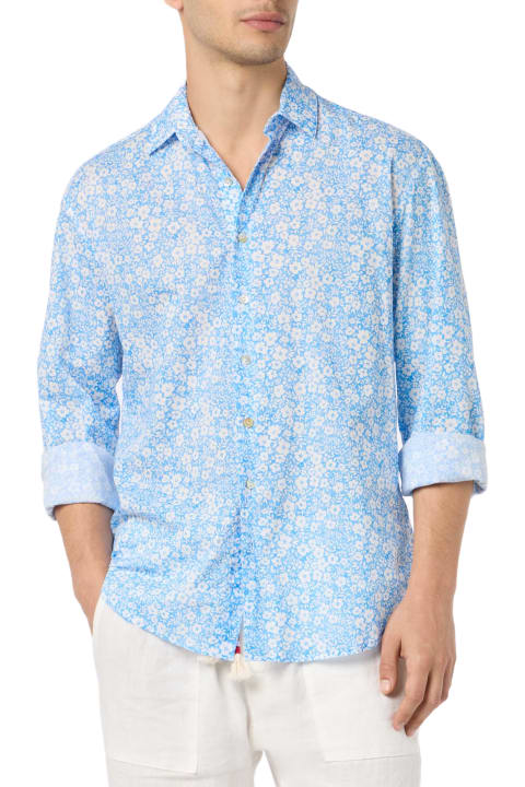 Homeware MC2 Saint Barth Man Muslin Cotton Shirt Sikelia With Micro Flower Print