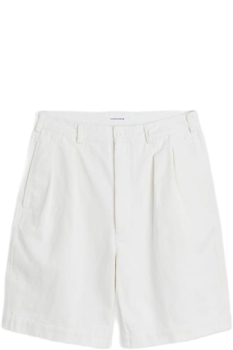 メンズ新着アイテム Sunflower #4134 Off white denim twill loose fit pleated shorts - Pleated Shorts