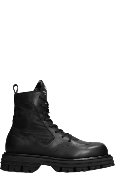 Combat Boots In Black Leather And Fabric