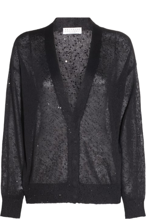 Sweaters for Women Brunello Cucinelli Black Linen-silk Blend Cardigan