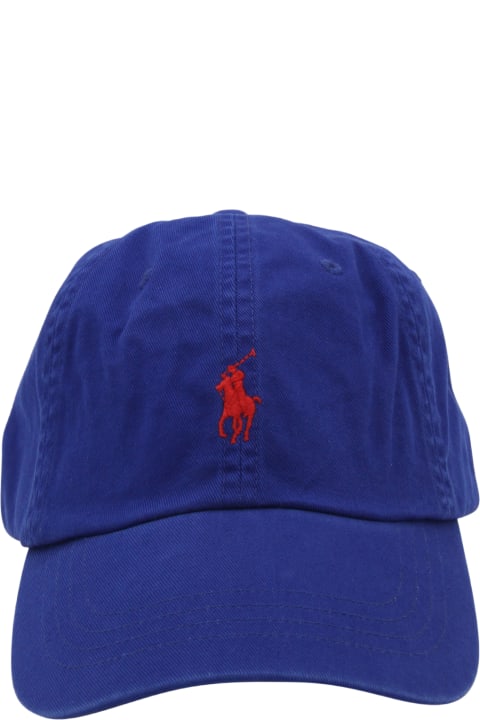 Hats for Men Polo Ralph Lauren Royal Blue And Red Cotton Baseball Cap