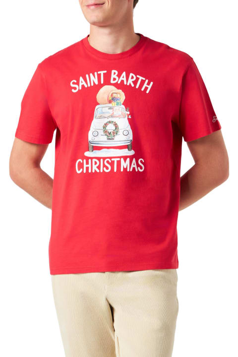 Homeware MC2 Saint Barth Man Heavy Cotton T-shirt With Saint Barth Christmas Print