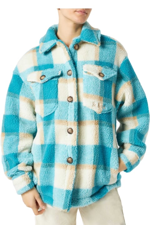Homeware MC2 Saint Barth Woman Sherpa Overshirt With Tartan Pattern