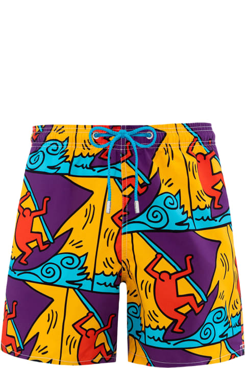 Homeware MC2 Saint Barth Man Mid-length Gustavia Swim-shorts With Keith Haring Design Placed Print| Keith Haring Special Edition