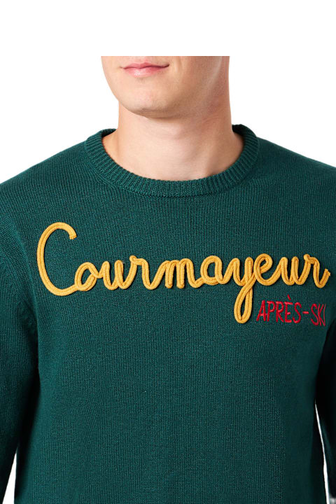 Homeware MC2 Saint Barth Man Crewneck Sweater With Courmayeur Après Ski Embroidery