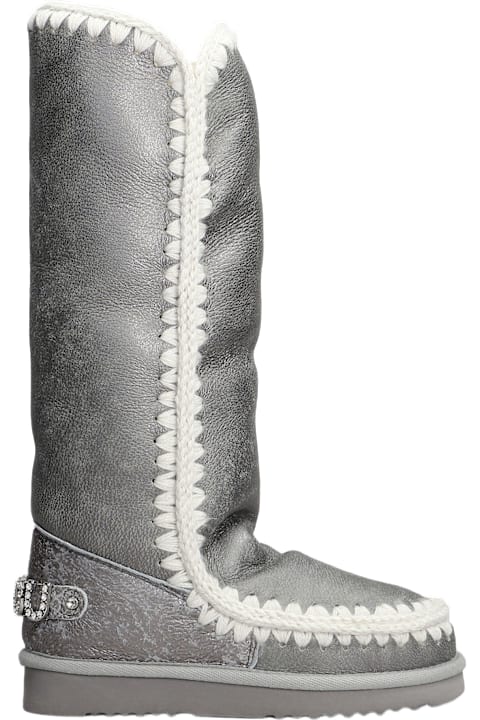 Mou for Kids Mou Eskimo 40 Low Heels Boots In Silver Suede