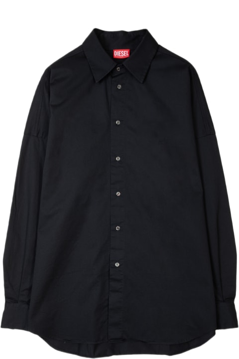 Diesel for Men Diesel S-limo-logo Camicia Black Cotton Oversized Shirt With Oval-d Logo - S Limo Logo